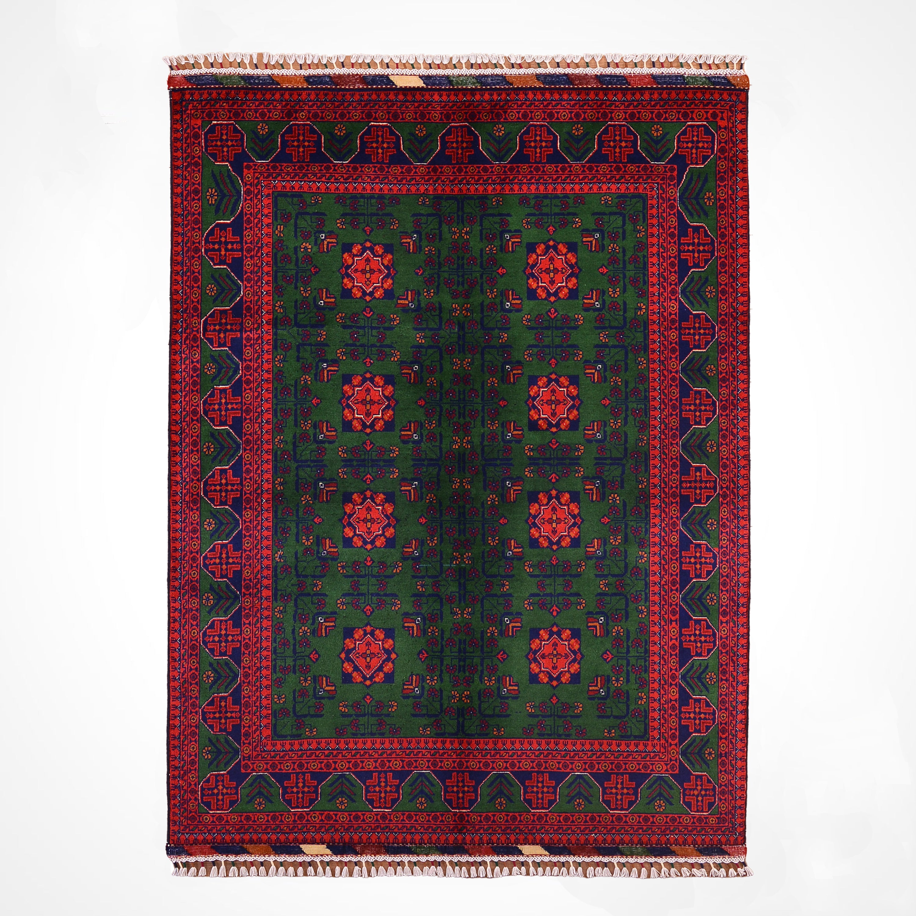 Afghan Carpet Green Hamyap Original Hand Woven Vegetable Dyed Wool