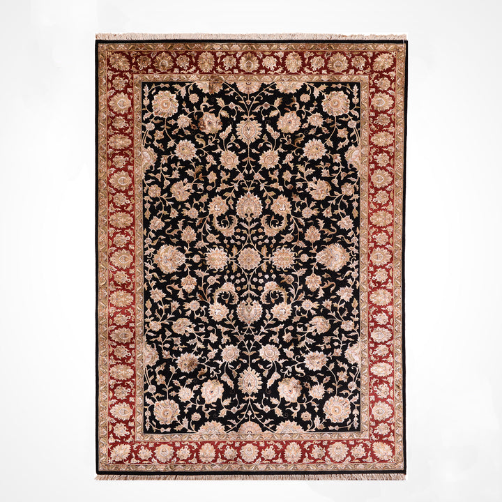 Hint Uşağı Orijinal El Dokuması Siyah Kırmızı Yün Bambu Halı 203x307 6.23 Metrekare - 8x10 ft