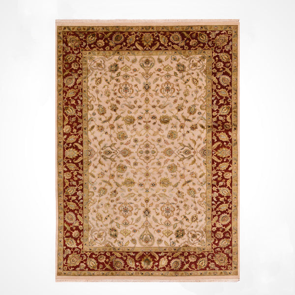 Hint Uşağı Aurora Orijinal El Dokuması Krem Kırmızı Yün İpek Halı 180x284 5.11 Metrekare - 6x9 ft