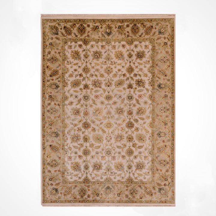 Indian Owl Original Hand Woven Beige Cream Wool Silk Carpet 182x275 5.01 Square Meters - 6x9 ft