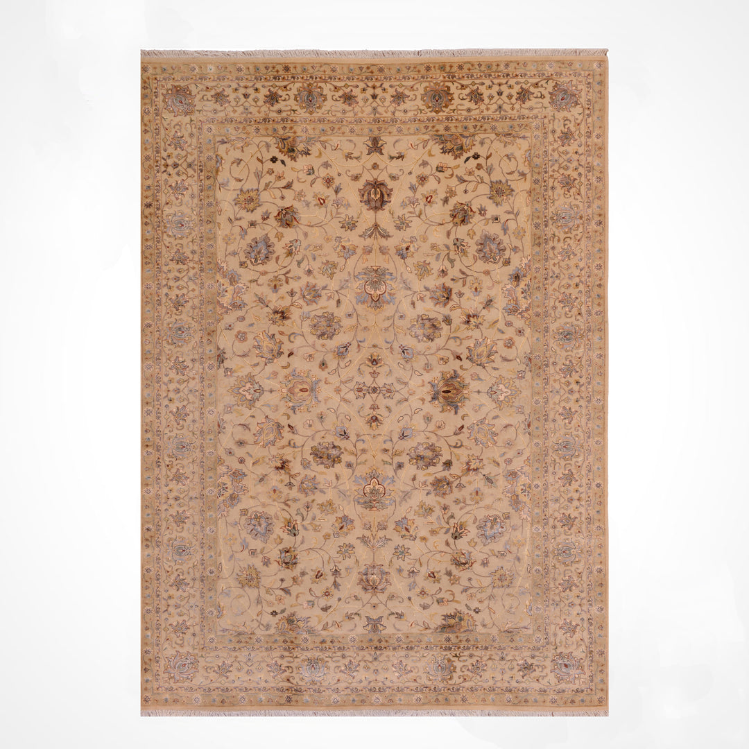 Hint Uşağı Orijinal El Dokuması Bej Yün Bambu Halı 204x303 6.18 Metrekare - 7x10 ft