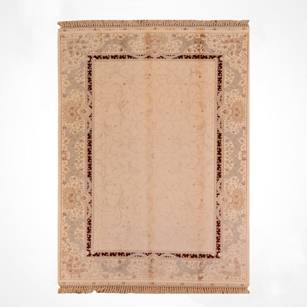 Privat Orijinal El Dokuması Krem Yün İpek Halı 202x304 6.14 Metrekare - 7x10 ft