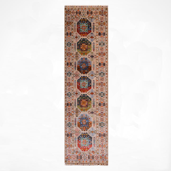 Veziri Orijinal El Dokuması Yolluk Bej Kök Boya Yün Halı 0.79x300 2.37 Metrekare - 3x10 ft