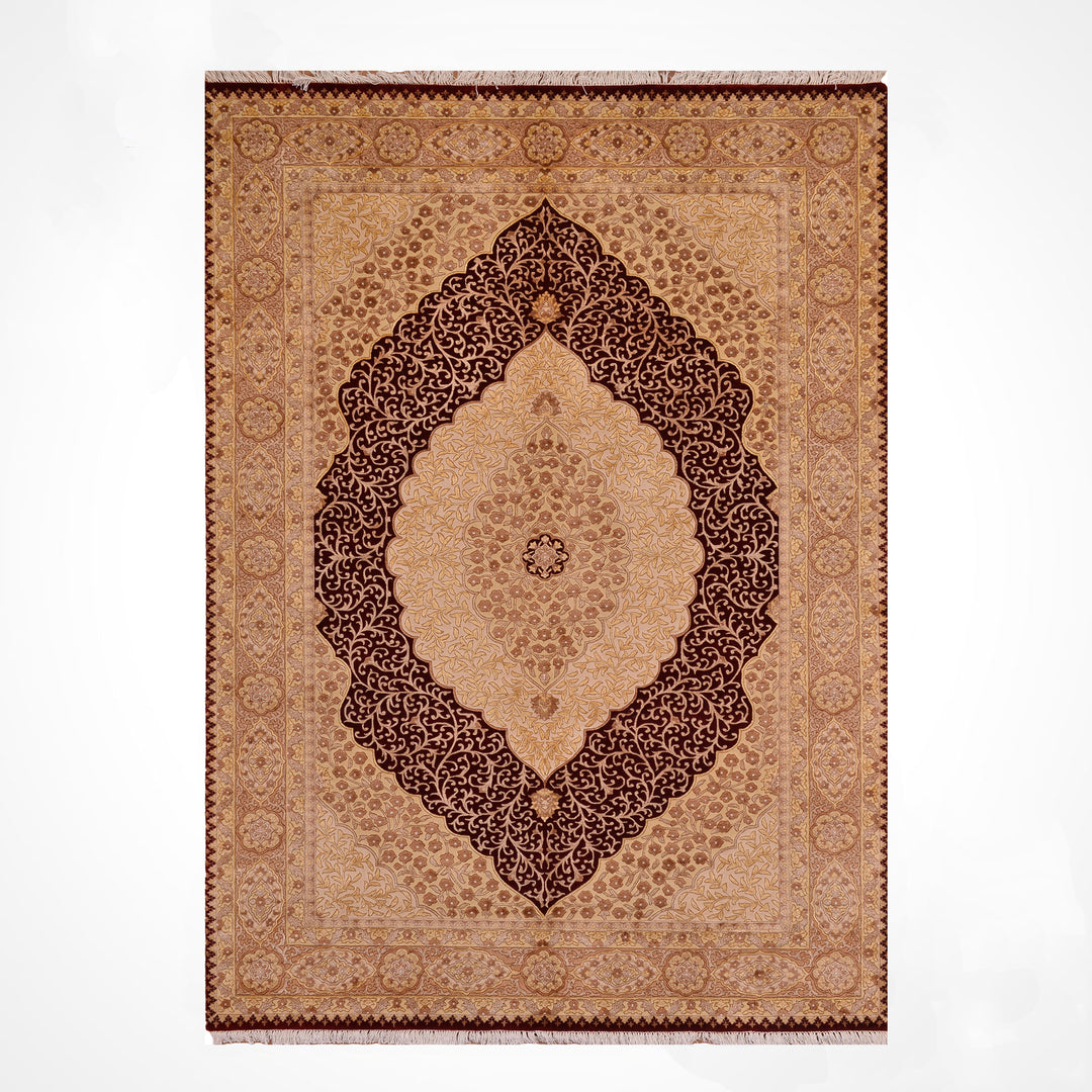 Indian Owl Original Hand-Woven Beige Red Wool Bamboo Rug 174x259 4.51 Square Meters - 5x8 ft