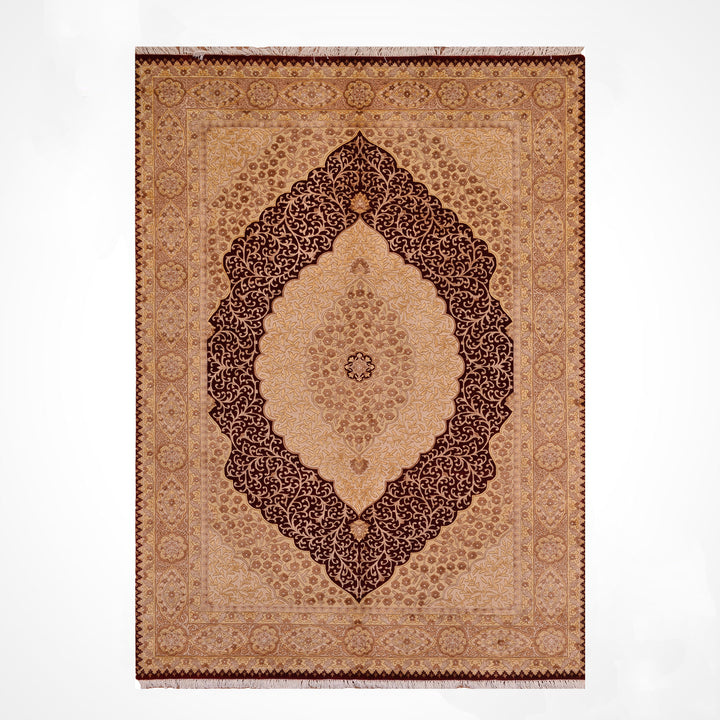 Indian Owl Original Hand-Woven Beige Red Wool Bamboo Rug 174x259 4.51 Square Meters - 5x8 ft