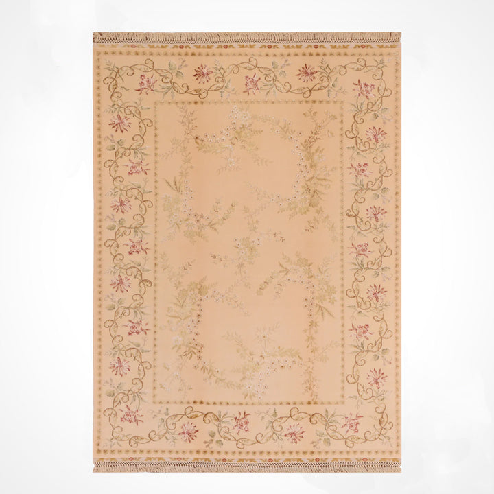 Privat Original Hand-Woven Cream Wool Silk Carpet 170x255 4.34 Square Meters - 5x8 ft