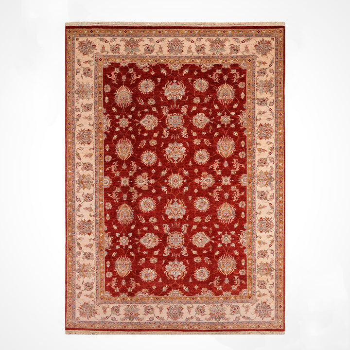 Uşak Orijinal El Dokuması Kırmızı Krem Kök Boya Yün Halı 202x294 5.94 Metrekare - 7x10 ft