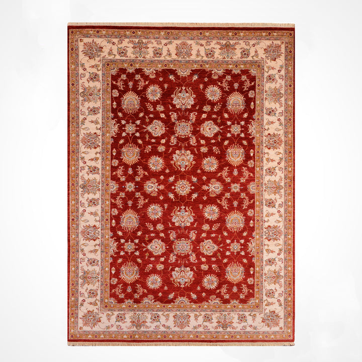 Uşak Orijinal El Dokuması Kırmızı Krem Kök Boya Yün Halı 211x296 6.25 Metrekare - 7x10 ft