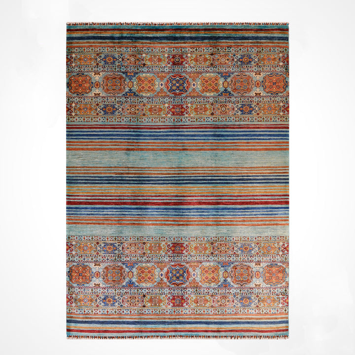 Khorjin Orijinal El Dokuması Turkuaz Kök Boya Yün Halı 206x292 6.02 Metrekare - 7x10 ft