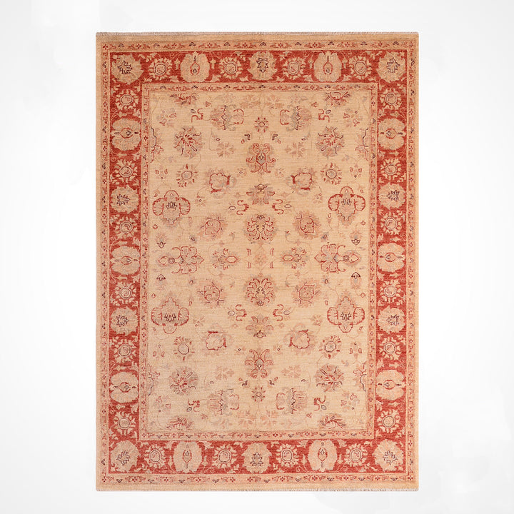 Uşak Orijinal El Dokuması Kırmızı Krem Kök Boya Yün Halı 147x204 3.00 Metrekare - 6x8 ft