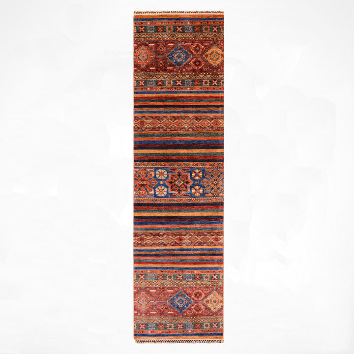 Khorjin Gabbe Desenli Orijinal El Dokuması Yolluk Multi Kök Boya Yün Halı 0.82x302 2.48 Metrekare - 3x10 ft