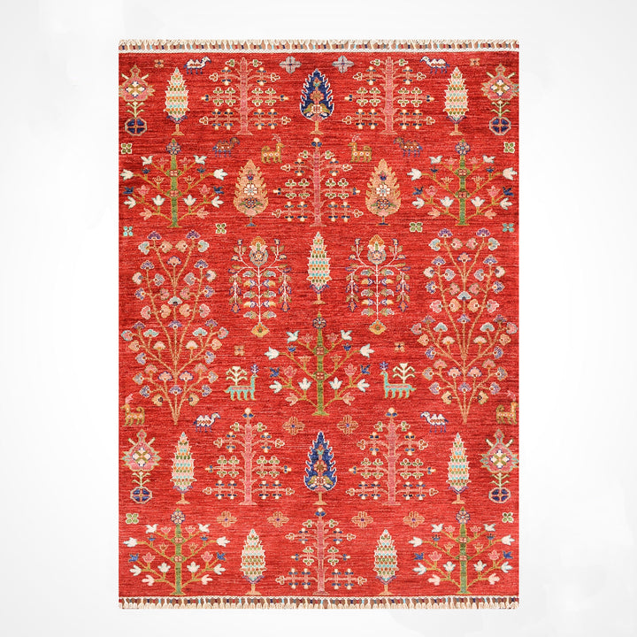 سجادة صوفية أصلية منسوجة يدويًا بنمط شجرة سلطاني، مقاس 122 × 184، 2.24 متر مربع - 4 × 6 قدم 