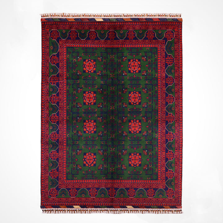 Afghan Carpet Green Hamyap Original Hand Woven Vegetable Dyed Wool 145x203 2.94 Square Meters - 4x7 ft