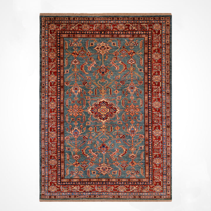 Shirvan Original Hand Woven Red Green Vegetable Dyed Wool Carpet 172x242 4.16 Square Meters - 5x8 ft