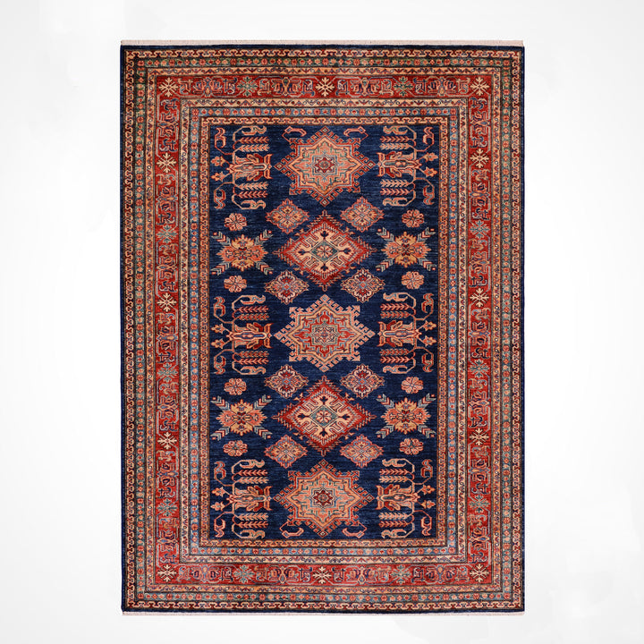 Shirvan Original Hand Woven Red Blue Vegetable Dyed Wool Carpet 164x240 3.94 Square Meters - 5x8 ft