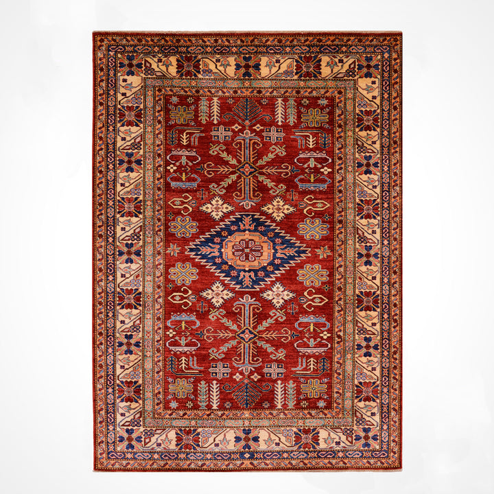 سجادة شيرفان الأصلية المصنوعة يدويًا من الصوف بلون أحمر كريمي مصبوغة بالجذور، مقاس 178×236، 4.20 متر مربع - 5×8 قدم