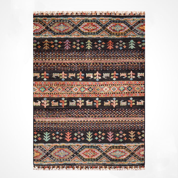 Khorjin Orijinal El Dokuması Siyah Kök Boya Yün Halı 0.79x114 0.90 Metrekare - 2x4 ft