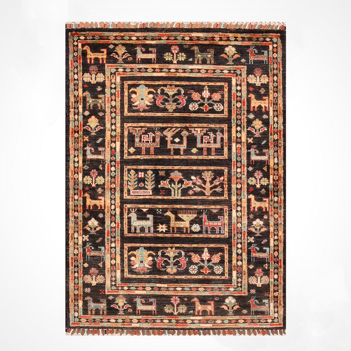 Khorjin Original Hand Woven Black Vegetable Dyed Wool Carpet 0.87x127 1.10 Square Meters - 2x4 ft