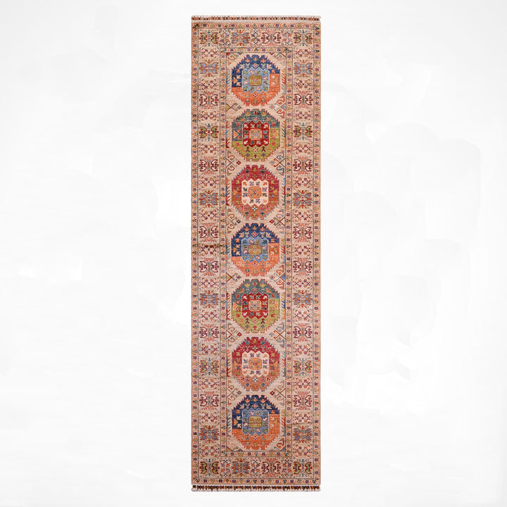 Veziri Original Hand-Woven Runner Beige Vegetable Dyed Wool Carpet 0.82x297 2.44 Square Meters - 3x10 ft