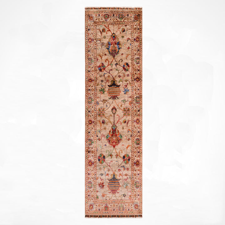 Sultani Binbirgece Yolluk Orijinal El Dokuması Bej Kök Boya Yün Halı 0.77x225 1.73 Metrekare - 3x7 ft