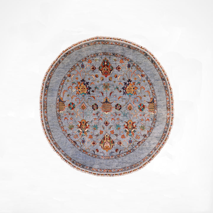 Sultani Binbirgece Yuvarlak Orijinal El Dokuması Gri Kök Boya Yün Halı 167x172 2.87 Metrekare - 5x5 ft
