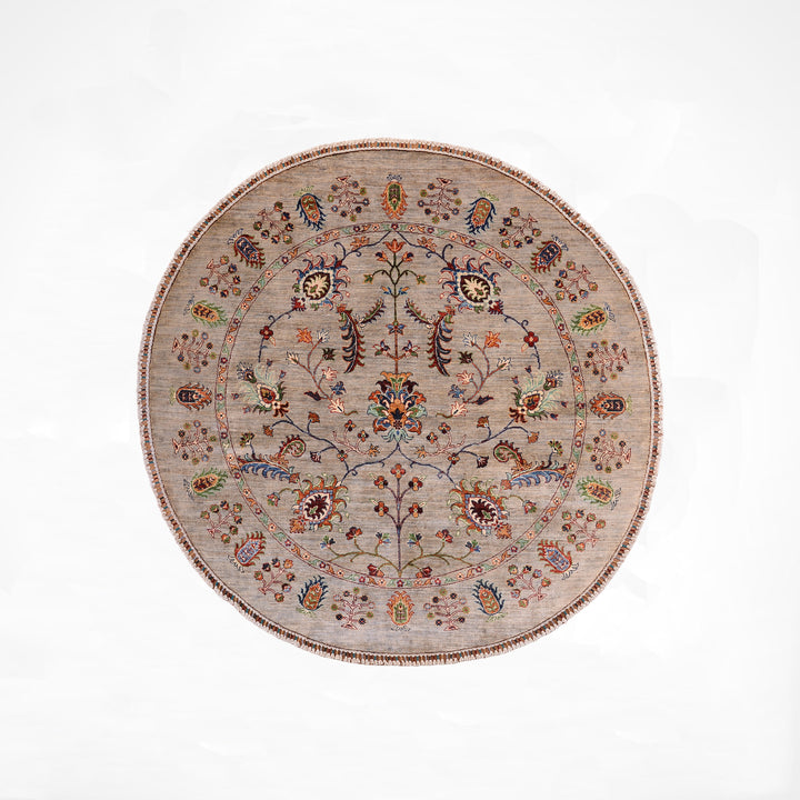 Sultani Binbirgece Yuvarlak Orijinal El Dokuması Gri Kök Boya Yün Halı 203x205 4.16 Metrekare - 6x6 ft