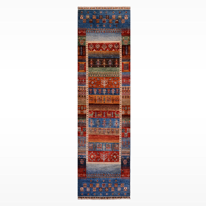 Khorjin Gabbe Desenli Orijinal El Dokuması Yolluk Multi Kök Boya Yün Halı 0.78x255 1.99 Metrekare - 3x8 ft