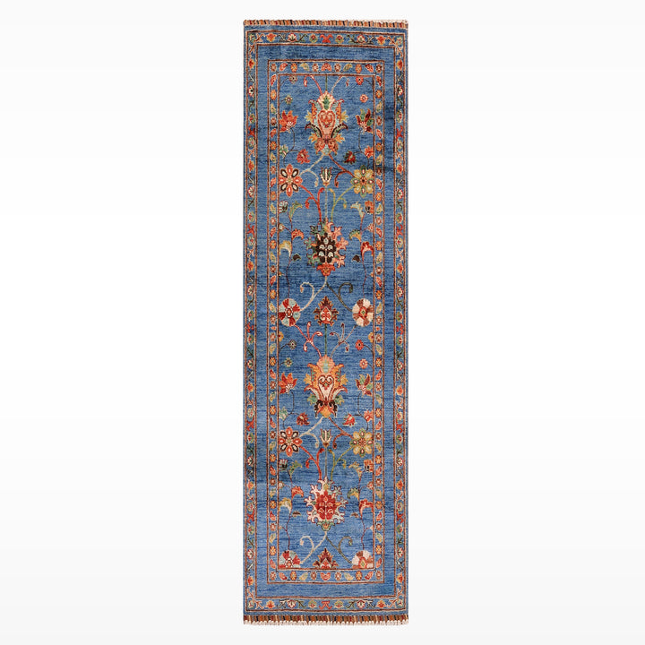 Sultani Binbirgece Yolluk Orijinal El Dokuması Mavi Kök Boya Yün Halı 0.79x201 1.59 Metrekare - 3x8 ft