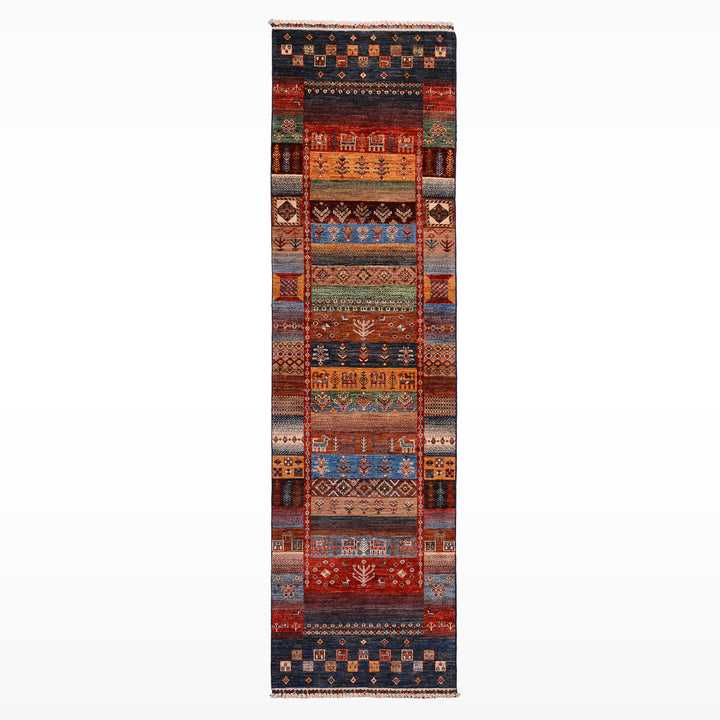 Khorjin Gabbe Desenli Orijinal El Dokuması Yolluk Multi Kök Boya Yün Halı 0.79x298 2.35 Metrekare - 3x10 ft