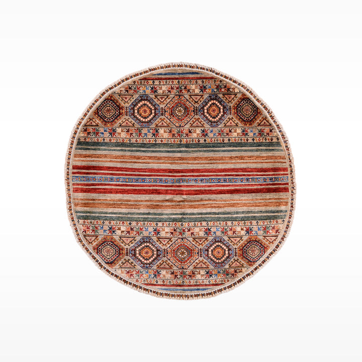 Khorjin Yuvarlak Orijinal El Dokuması Multi Kök Boya Yün Halı 141x144 2.03 Metrekare - 5x5 ft