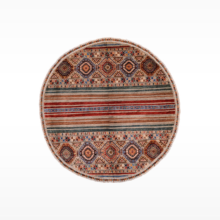 Khorjin Yuvarlak Orijinal El Dokuması Multi Kök Boya Yün Halı 140x144 2.01 Metrekare - 5x5 ft