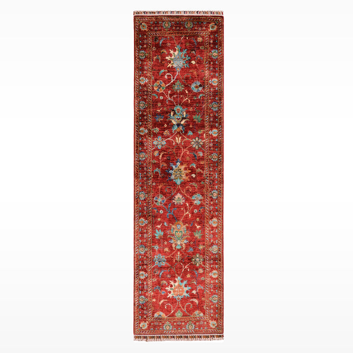 Sultani Binbirgece Runner Original Hand-Woven Red Vegetable Dyed Wool Carpet 0.83x238 1.98 Square Meters - 3x6 ft