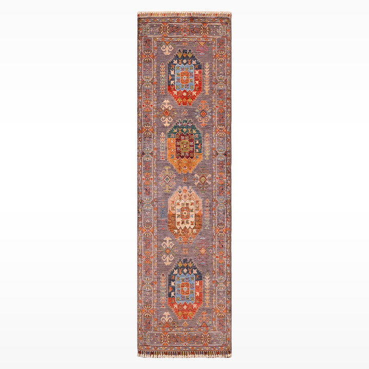 سجادة فيزيري الأصلية المصنوعة يدويًا من الصوف المصبوغ باللون الرمادي الداكن، 0.74 × 207 سم (1.53 متر مربع) - 3 × 7 قدم