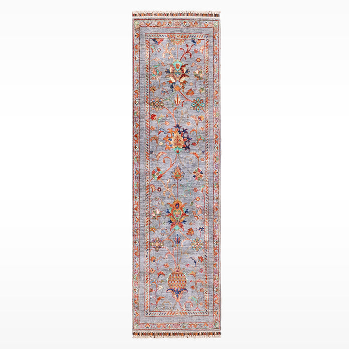 سجادة سلطاني بينبيرجيس رانر الأصلية المصنوعة يدويًا من الصوف الرمادي المصبوغ بصبغة الجذور 0.69 × 213 سم (1.47 متر مربع) - 3 × 7 قدم