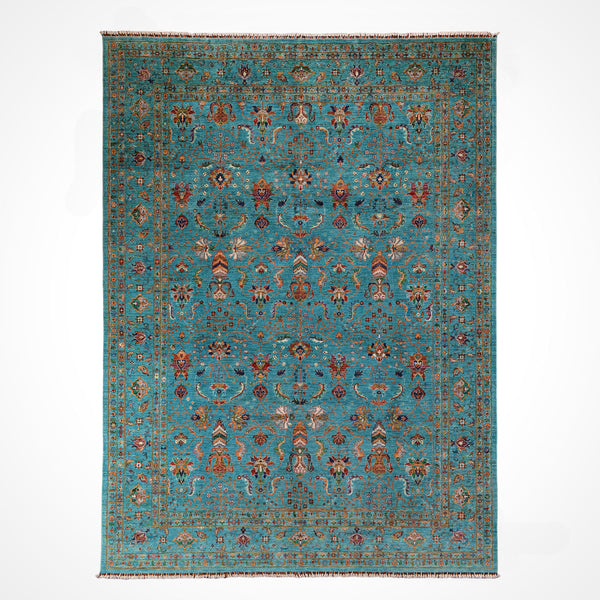 Sultani Binbirgece Orijinal El Dokuması Turkuaz Kök Boya Yün Halı 303x394 11.94 Metrekare - 10x13 ft