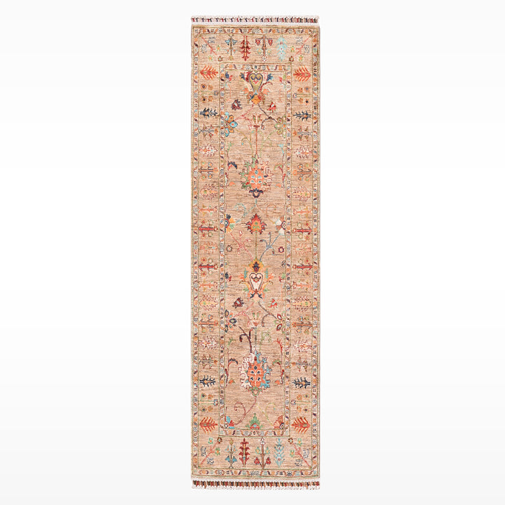 سجادة سلطاني بينبيرجيس رانر الأصلية المصنوعة يدويًا من الصوف بلون بيج مصبوغ بصبغة الجذور، 0.75 × 200، 1.50 متر مربع - 3 × 6 قدم