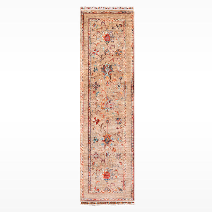 Sultani Binbirgece Runner Original Hand-Woven Beige Vegetable Dyed Wool Carpet 0.84x249 2.09 Square Meters - 3x8 ft
