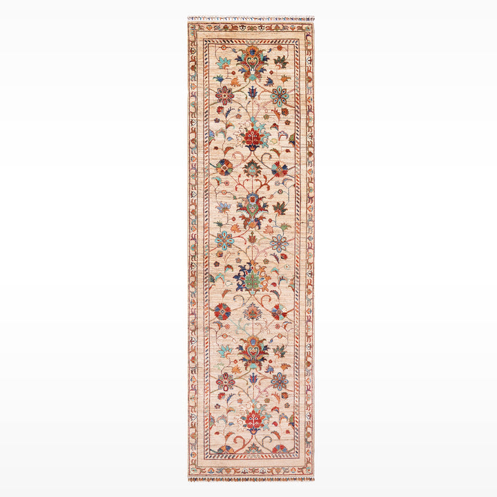 Sultani Binbirgece Yolluk Orijinal El Dokuması Bej Kök Boya Yün Halı 0.80x285 2.28 Metrekare - 3x10 ft