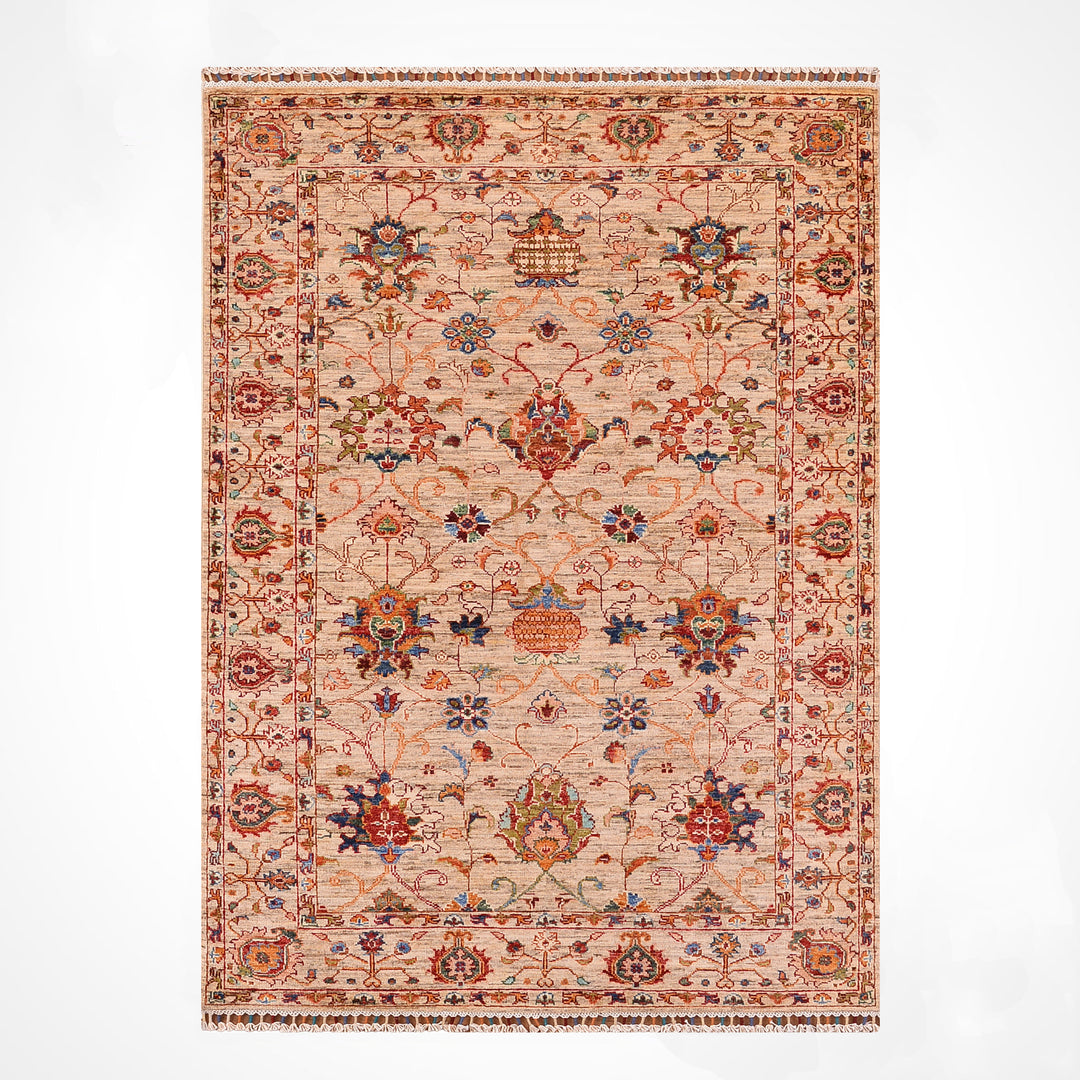 Sultani Binbirgece Orijinal El Dokuması Bej Kök Boya Yün Halı 123x185 2.28 Metrekare - 4x6 ft