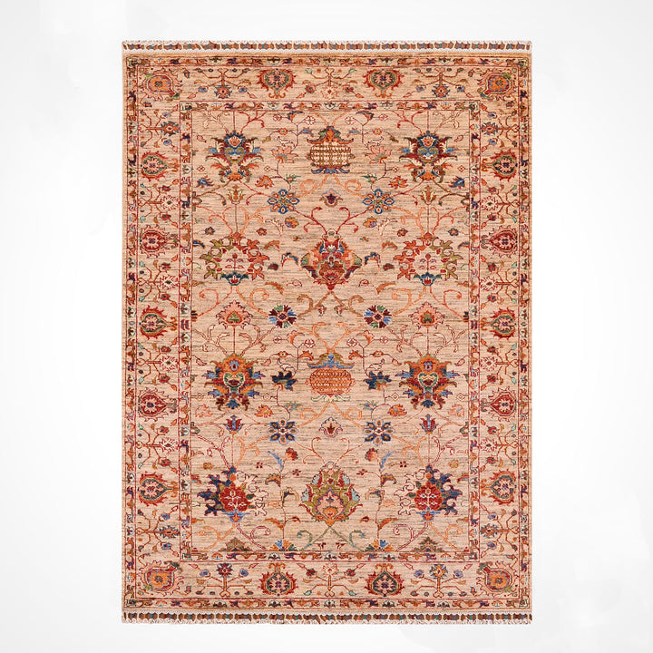 Sultani Binbirgece Orijinal El Dokuması Bej Kök Boya Yün Halı 123x185 2.28 Metrekare - 4x6 ft