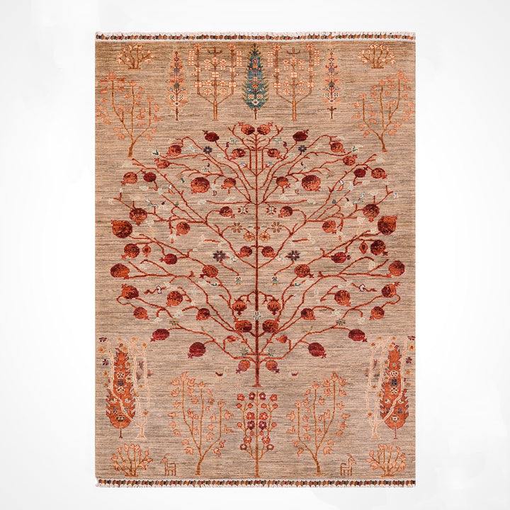 Sultani Nar Ağacı Orijinal El Dokuması Bej Kök Boya Yün Halı 121x188 2.27 Metrekare - 4x6 ft