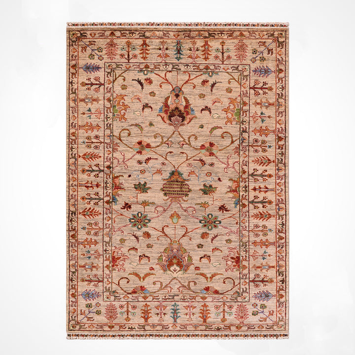 Sultani Binbirgece Orijinal El Dokuması Bej Kök Boya Yün Halı 125x191 2.39 Metrekare - 4x6 ft