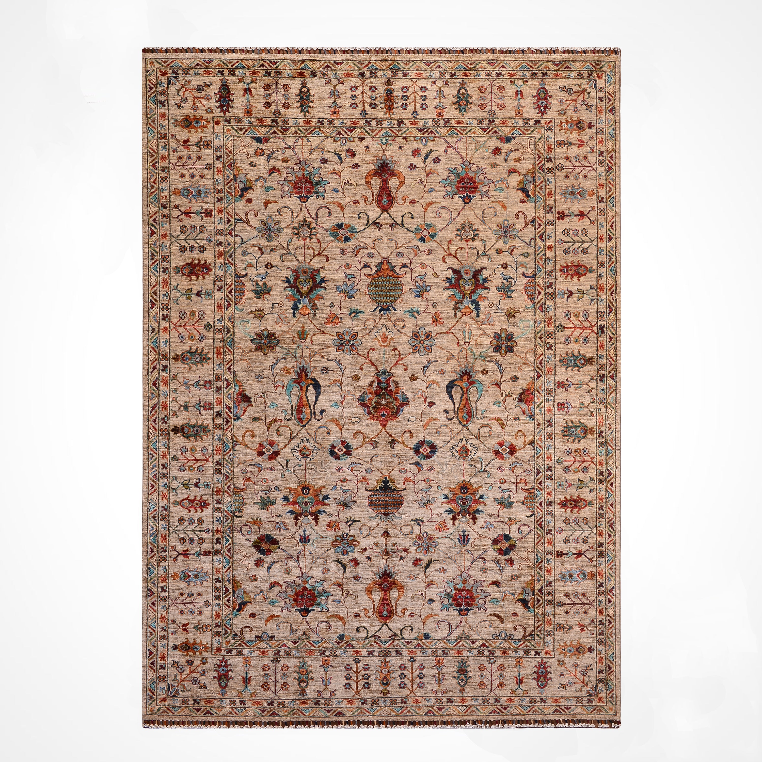 Sultani Binbirgece Original Hand-Woven Beige Vegetable Dyed Wool Carpet 204x292 5.96 Square Meters - 7x10 ft