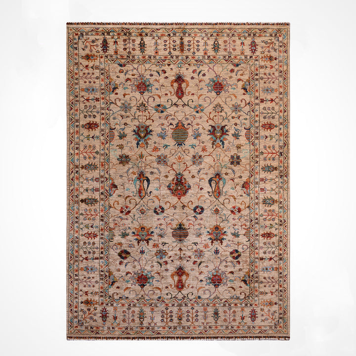 Sultani Binbirgece Original Hand-Woven Beige Vegetable Dyed Wool Carpet 204x292 5.96 Square Meters - 7x10 ft