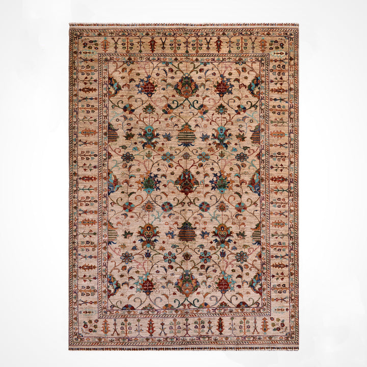 Sultani Binbirgece Original Hand-Woven Beige Vegetable Dyed Wool Carpet 209x298 6.23 Square Meters - 7x10 ft