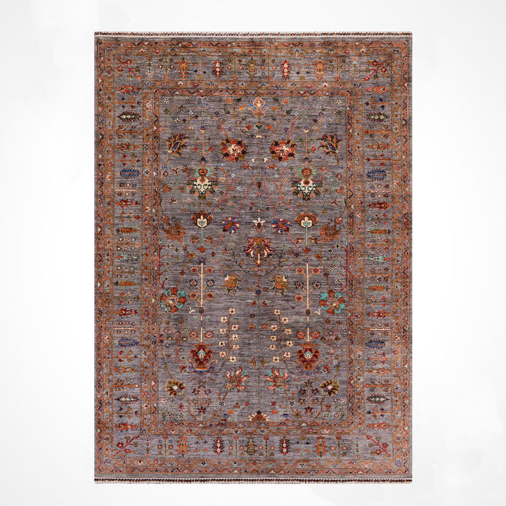 سجادة سلطاني بينبيرجيسي الأصلية المصنوعة يدويًا من الصوف الرمادي المصبوغ بصبغة الجذور 204 × 293، 5.98 متر مربع - 7 × 10 قدم