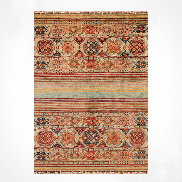 سجادة صوفية أصلية منسوجة يدويًا من خورجين باللون البيج بصبغة جذرية، 175 × 230، 4.03 متر مربع - 6 × 9 قدم 