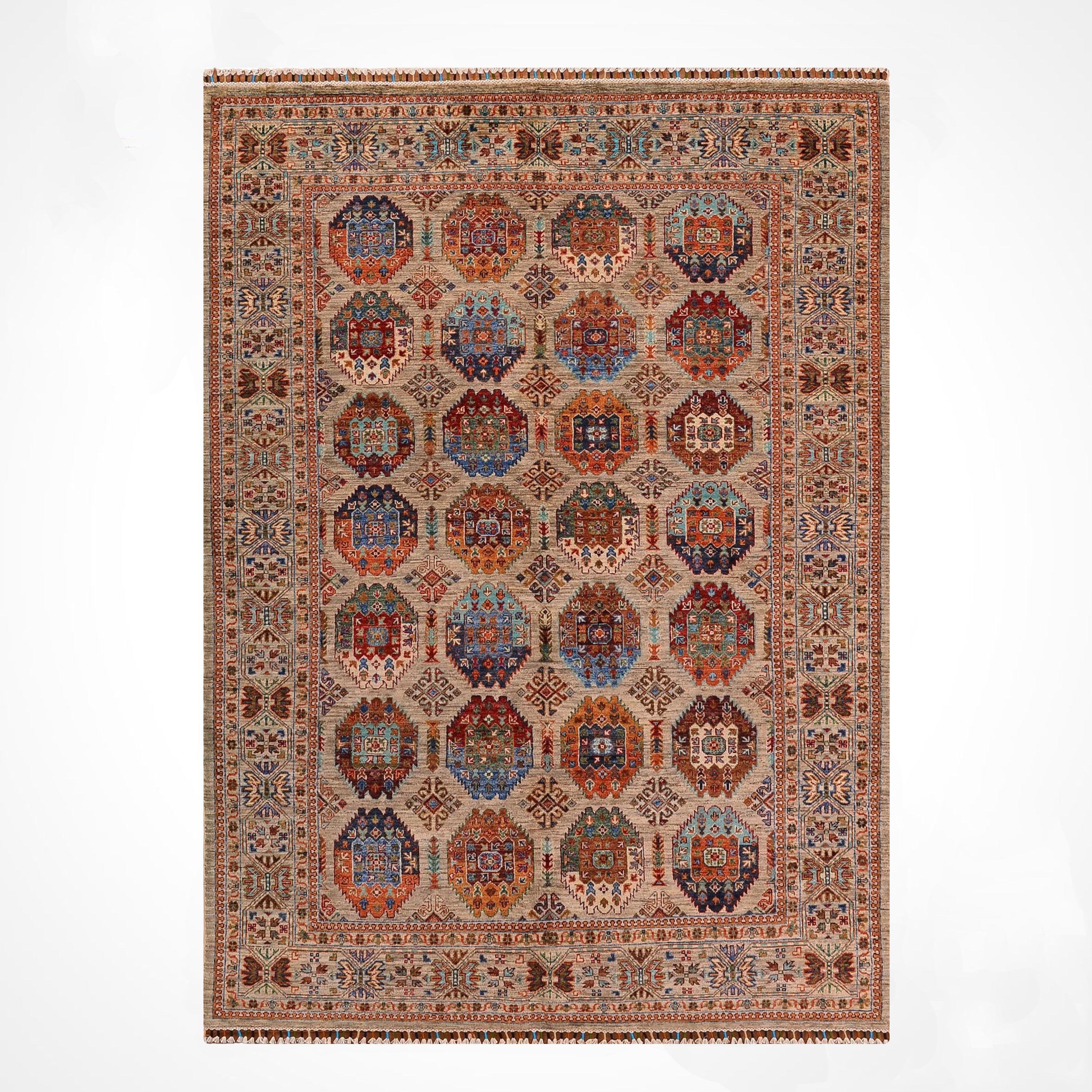 Veziri Original Hand Woven Beige Vegetable Dyed Wool Carpet 173x239 4.13 Square Meters - 6x8 ft