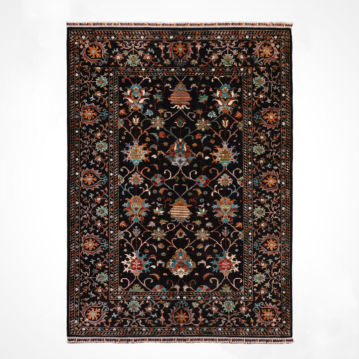 Sultani Binbirgece Original Hand-Woven Black Vegetable Dyed Wool Carpet 172x240 4.13 Square Meters - 6x8 ft