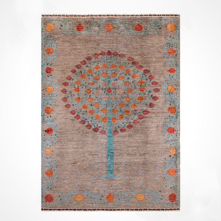 Sultani Pomegranate Tree Original Hand-Woven Beige Vegetable Dyed Wool Carpet 165x237 3.91 Square Meters - 5x8 ft